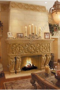 italian limestone fireplace mantel